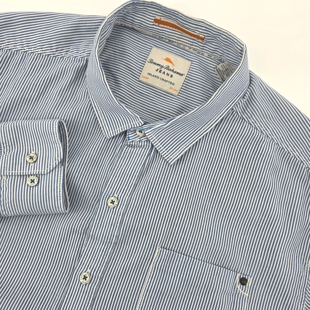 Tommy Bahama Jeans Island Crafted Blue Striped Long Sleeve Shirt Mens X-Large